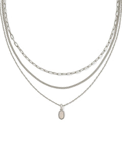 Kendra Scott Mini Elisa Silver Triple Strand Necklace in Iridescent Drusy