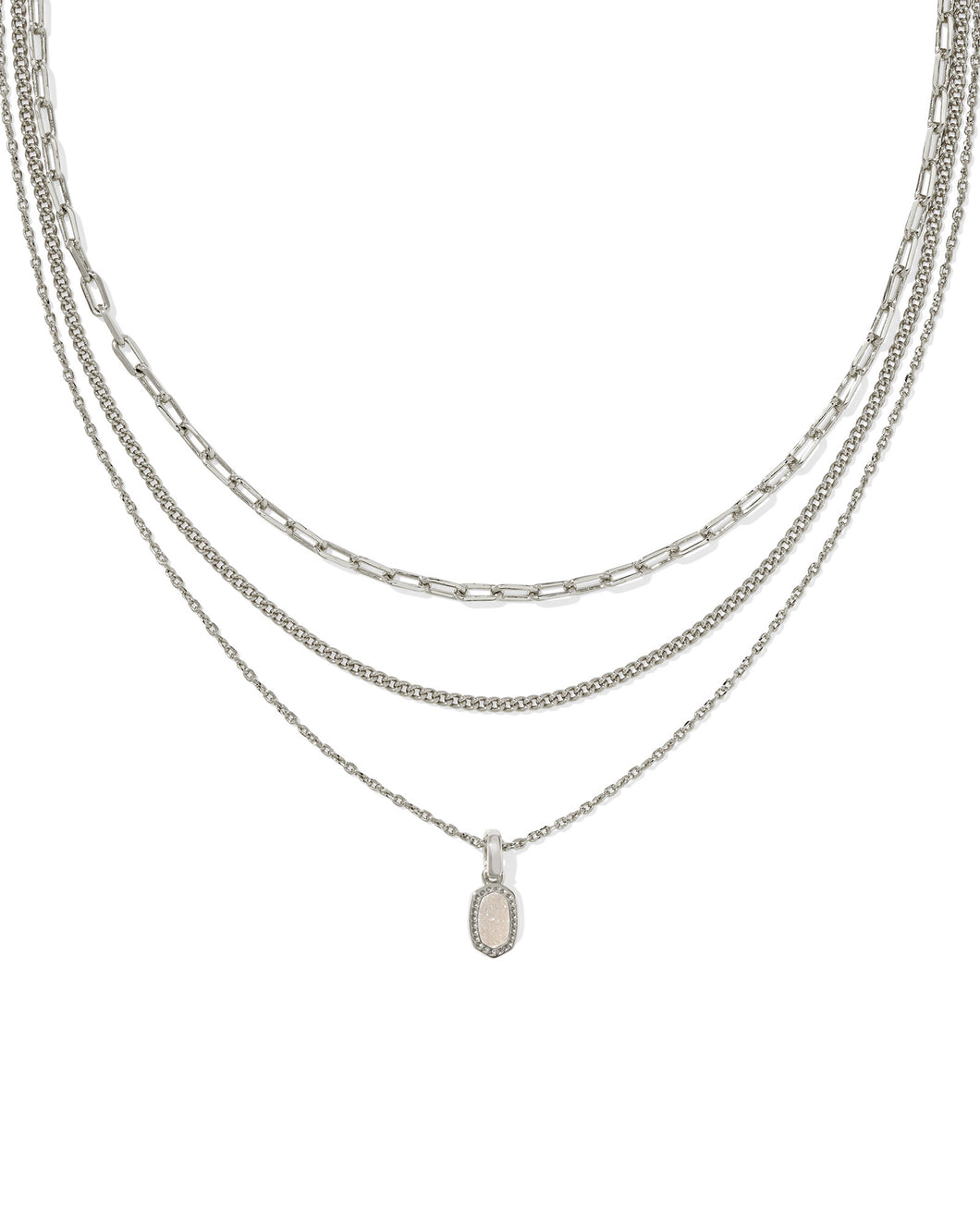 Kendra Scott Mini Elisa Silver Triple Strand Necklace in Iridescent Drusy