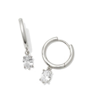Load image into Gallery viewer, Kendra Scott Cailin Single Stone Silver Huggie Earrings in White Crystal