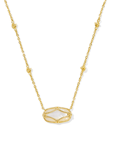 Kendra Scott Elisa Lattice Frame Gold Short Pendant Necklace in Ivory Mother of Pearl