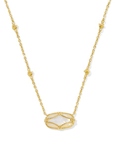 Kendra Scott Elisa Lattice Frame Gold Short Pendant Necklace in Ivory Mother of Pearl
