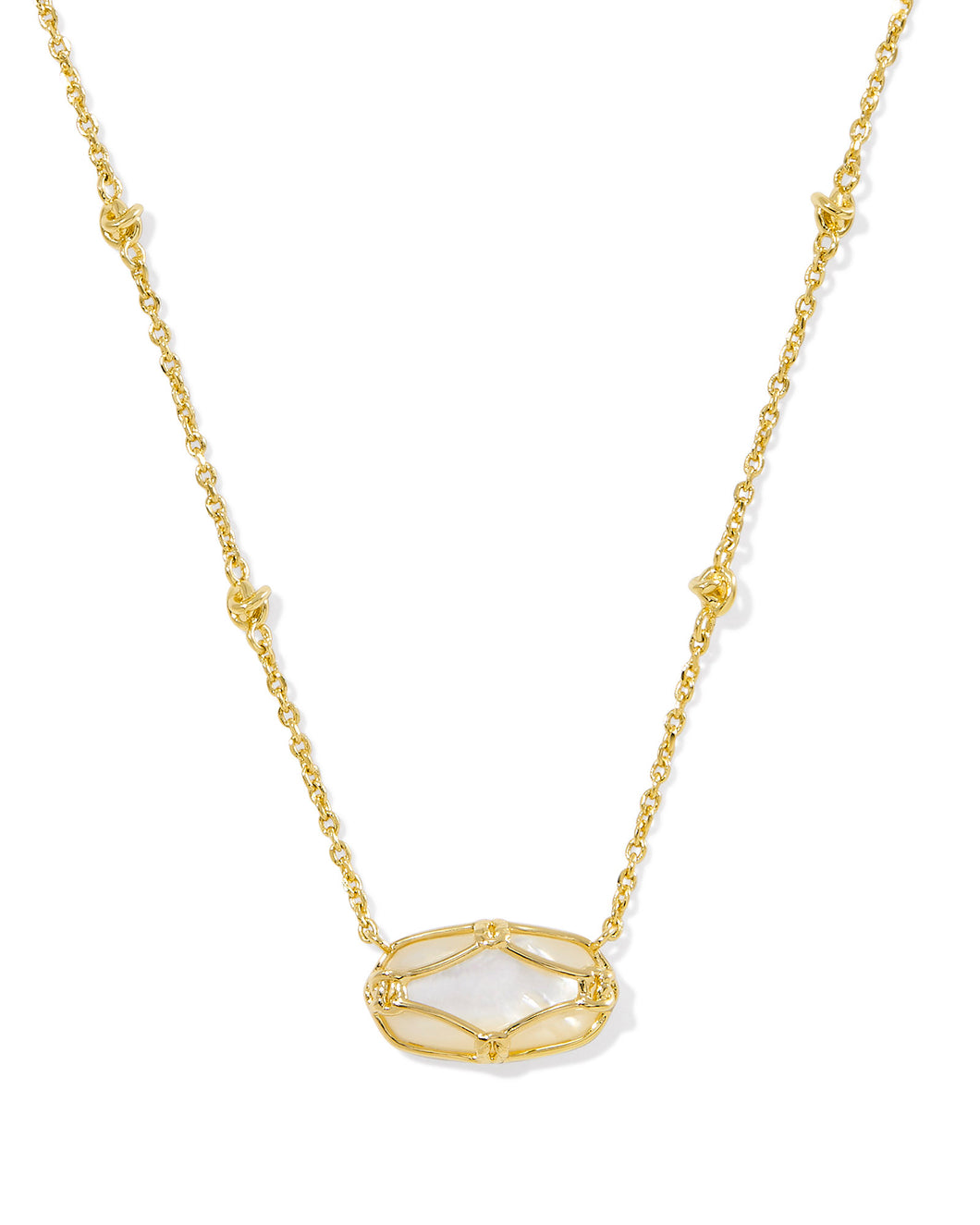 Kendra Scott Elisa Lattice Frame Gold Short Pendant Necklace in Ivory Mother of Pearl