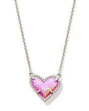 Load image into Gallery viewer, Kendra Scott Ari Heart Short Silver Pendant Necklace in Bubblegum Pink Opal