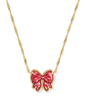 Load image into Gallery viewer, Kendra Scott Haley Gold Bow Short Pendant Necklace in Scarlet Red Mother of Pearl