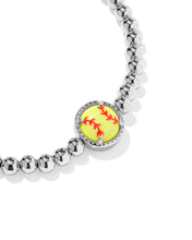 Load image into Gallery viewer, Kendra Scott Softball Silver Stretch Bracelet in Chartreuse Magnesite