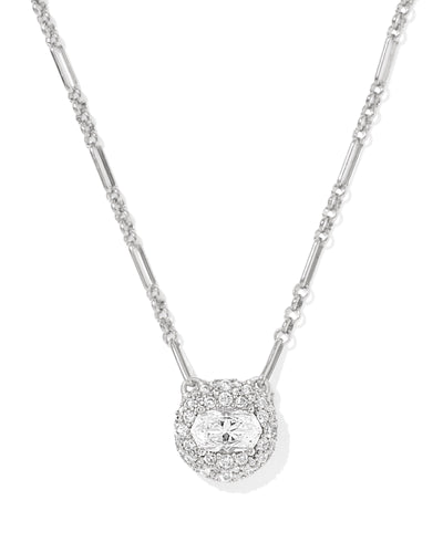 Kendra Scott Bella Silver Short Pendant Necklace in White Crystal