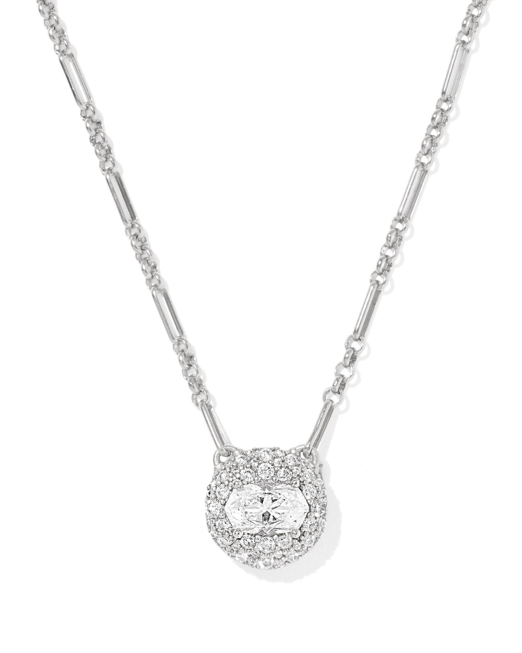 Kendra Scott Bella Silver Short Pendant Necklace in White Crystal