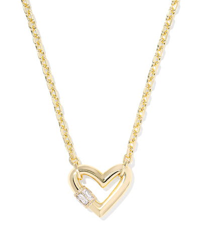 Kendra Scott Emery Heart Gold Short Pendant Necklace in White Crystal
