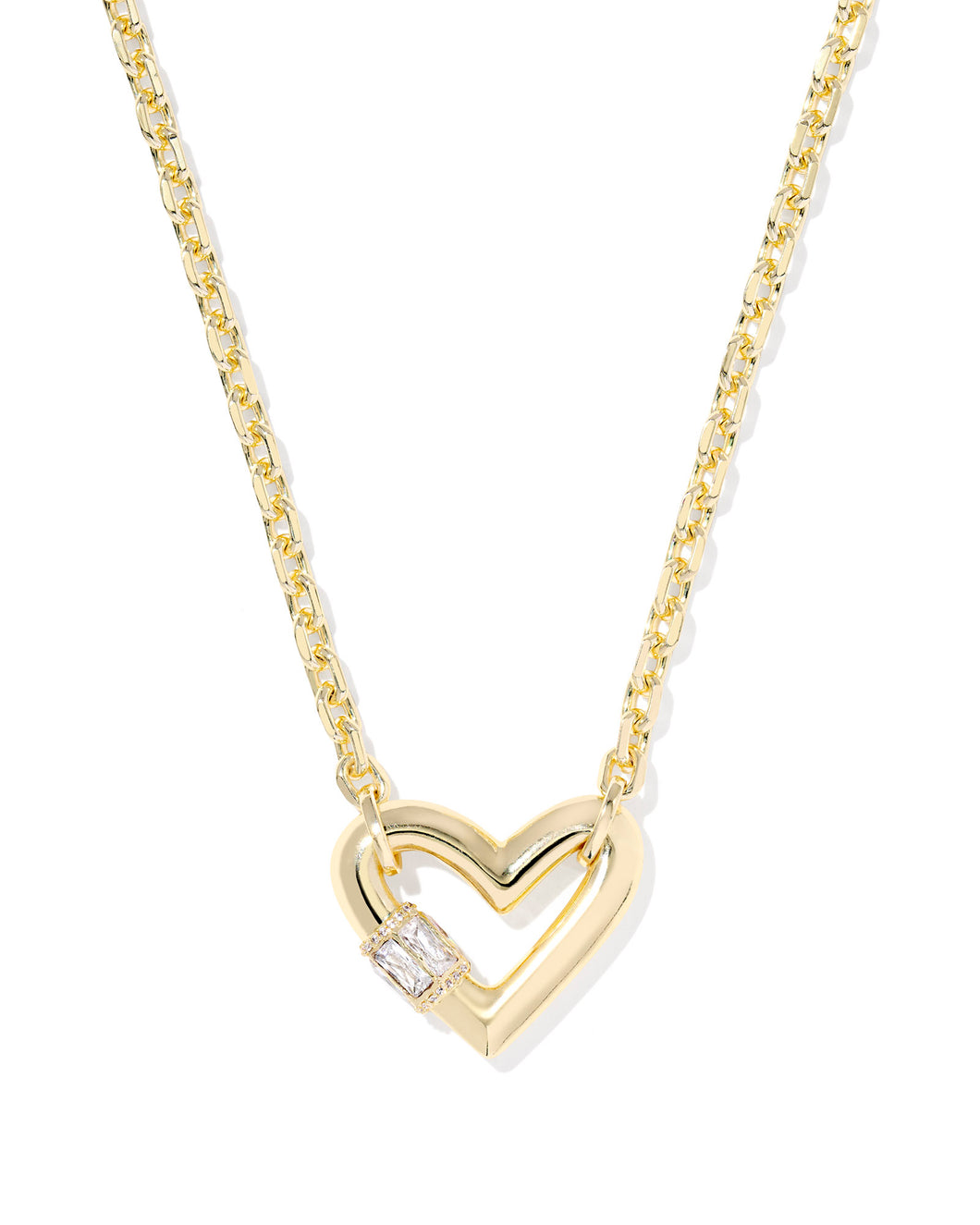 Kendra Scott Emery Heart Gold Short Pendant Necklace in White Crystal