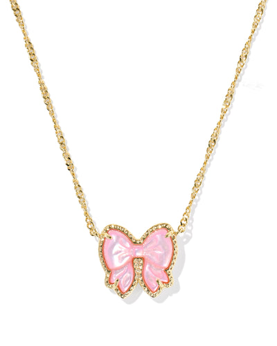 Kendra Scott Haley Gold Bow Short Pendant Necklace in Blush Ivory Mother of Pearl
