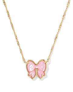 Kendra Scott Haley Gold Bow Short Pendant Necklace in Blush Ivory Mother of Pearl
