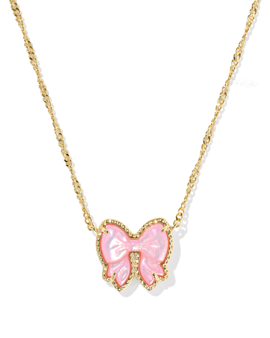 Kendra Scott Haley Gold Bow Short Pendant Necklace in Blush Ivory Mother of Pearl