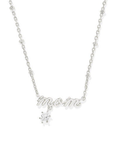Kendra Scott Mom Silver Crystal Short Pendant Necklace in White CZ