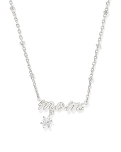 Kendra Scott Mom Silver Crystal Short Pendant Necklace in White CZ