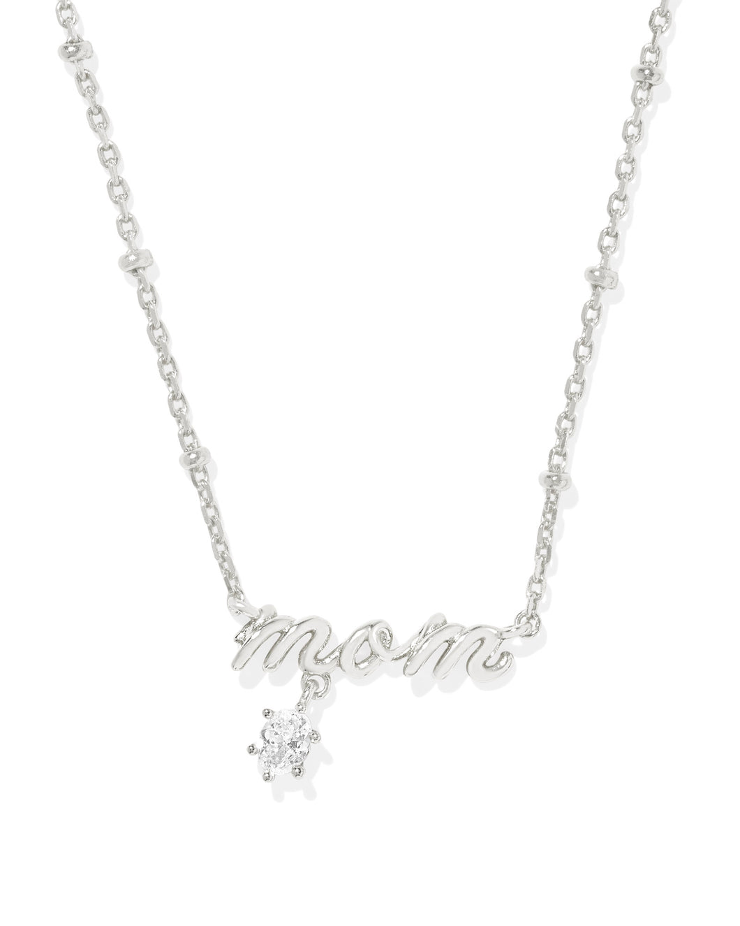 Kendra Scott Mom Silver Crystal Short Pendant Necklace in White CZ