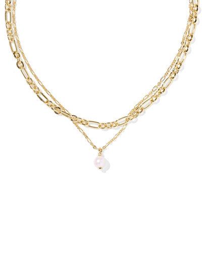 Kendra Scott Ashton Gold Multi Strand Necklace in Freshwater Cultured Pearl