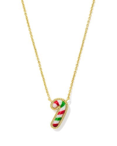 Kendra Scott Candy Cane Gold Short Pendant Necklace in Red Green Mix