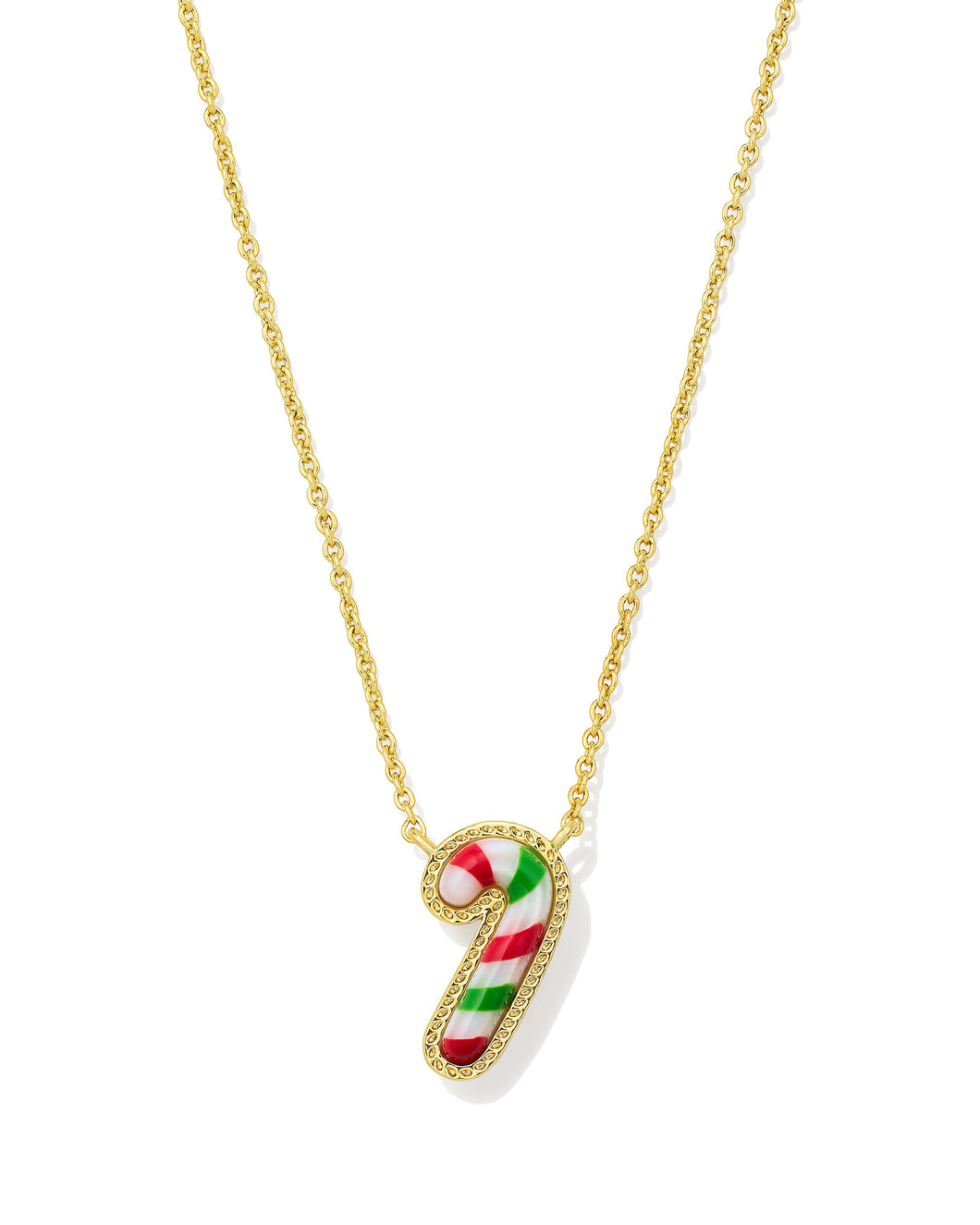 Kendra Scott Candy Cane Gold Short Pendant Necklace in Red Green Mix