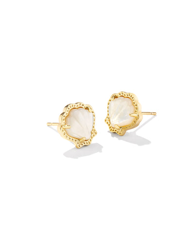 Kendra Scott Brynne Gold Shell Stud Earrings in Ivory Mother of Pearl
