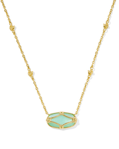 Kendra Scott Elisa Lattice Frame Gold Short Pendant Necklace in Light Green Mother of Pearl