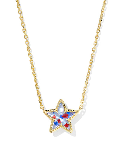 Kendra Scott Cassidy Gold Short Pendant Necklace in Red White Blue Star Illusion