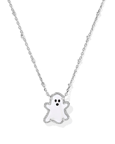 Kendra Scott Ghost Silver Short Pendant Necklace in White Mother of Pearl