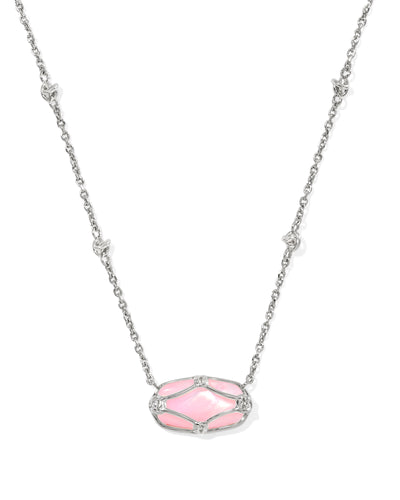 Kendra Scott Elisa Lattice Frame Silver Short Pendant Necklace in Blush Ivory Mother of Pearl