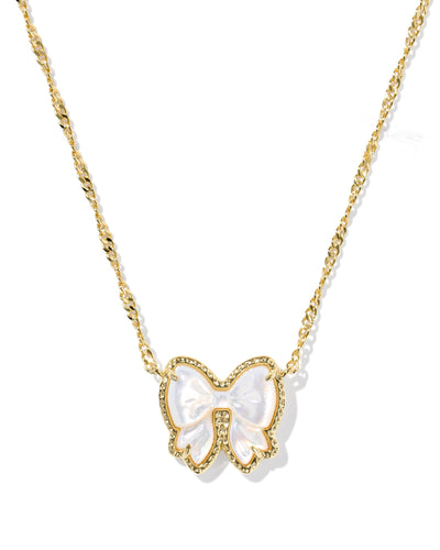 Kendra Scott Haley Gold Bow Short Pendant Necklace in Ivory Mother of Pearl
