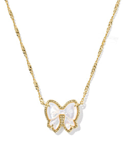 Kendra Scott Haley Gold Bow Short Pendant Necklace in Ivory Mother of Pearl