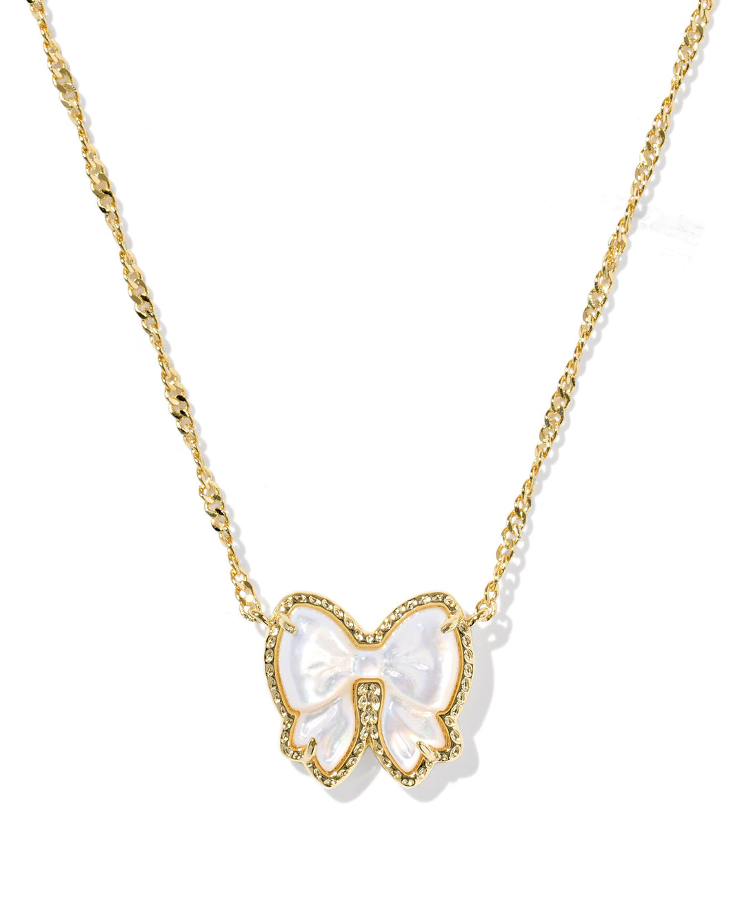 Kendra Scott Haley Gold Bow Short Pendant Necklace in Ivory Mother of Pearl