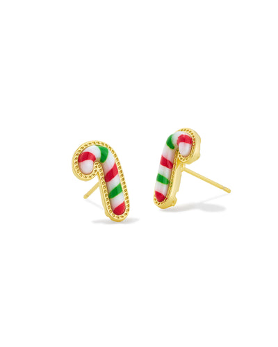 Kendra Scott Candy Cane Gold Stud Earrings in Red Green Mix