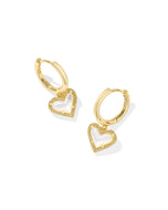 Kendra Scott Ari Heart Gold Huggie Earrings in Ivory Mother of Pearl
