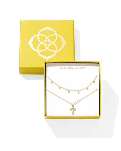Kendra Scott Amelia Gold Cross Necklace Gift Set in White Crystal