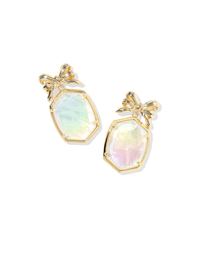 Kendra Scott Daphne Bow Gold Drop Earrings in Iridescent Crystal Ivory Illusion