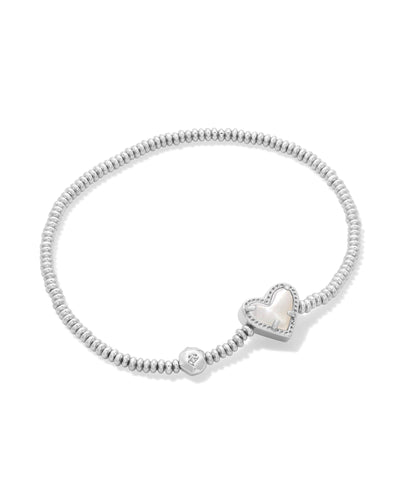 Kendra Scott Ari Silver Heart Stretch Bracelet in Ivory Mother of Pearl