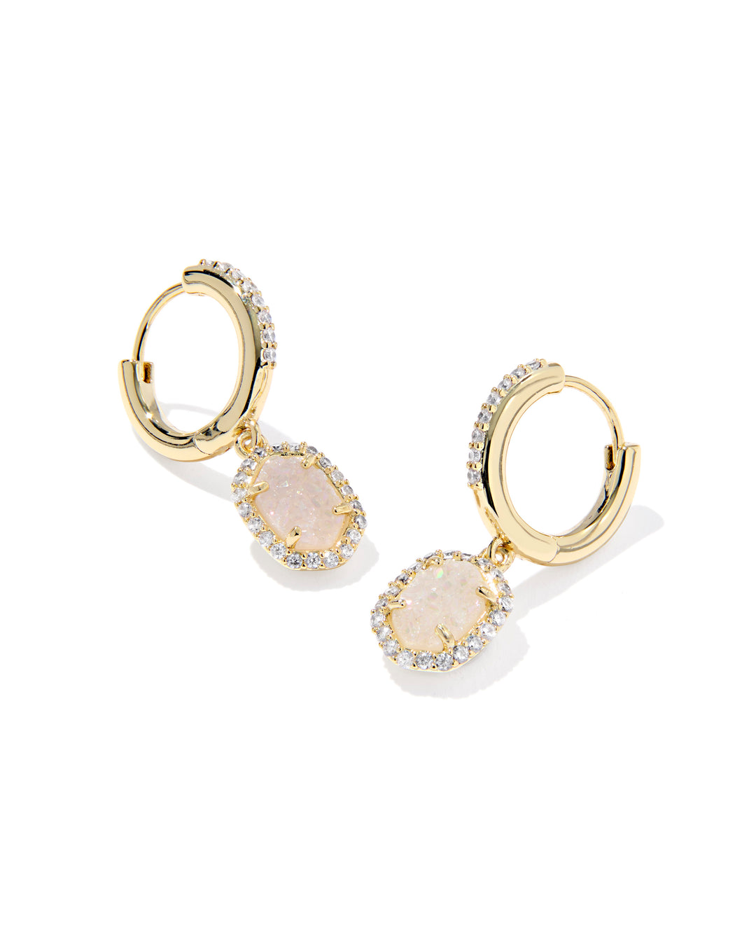 Kendra Scott Daphne Gold Crystal Frame Huggie Earrings in Iridescent Drusy