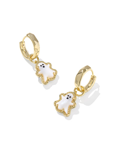 Kendra Scott Ghost Gold Huggie Earrings in White Mother of Pearl