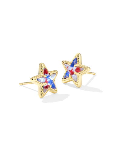 Kendra Scott Cassidy Gold Stud Earrings in Red White Blue Illusion