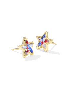 Kendra Scott Cassidy Gold Stud Earrings in Red White Blue Illusion