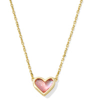 Load image into Gallery viewer, Kendra Scott Framed Ari Heart Gold Pendant Necklace in Blush Dichroic Glass