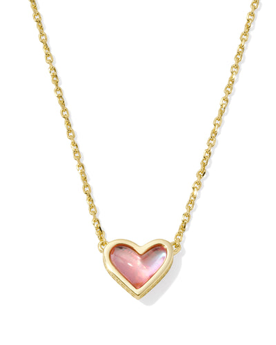 Kendra Scott Framed Ari Heart Gold Pendant Necklace in Blush Dichroic Glass