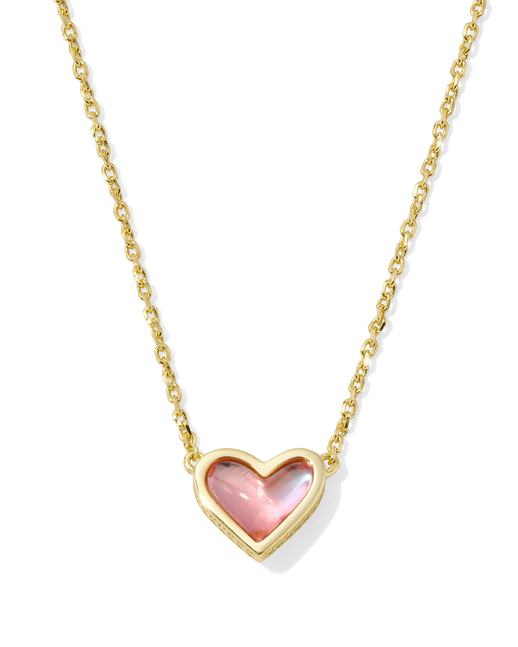Kendra Scott Framed Ari Heart Gold Pendant Necklace in Blush Dichroic Glass