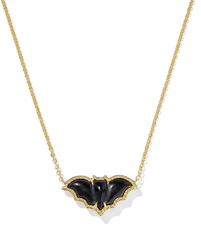 Kendra Scott Bat Gold Short Pendant Necklace in Golden Obsidian