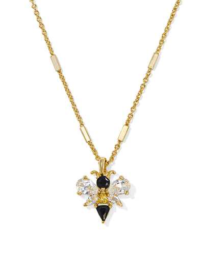 Kendra Scott Bee Gold Short Pendant Necklace in Black Yellow Mix
