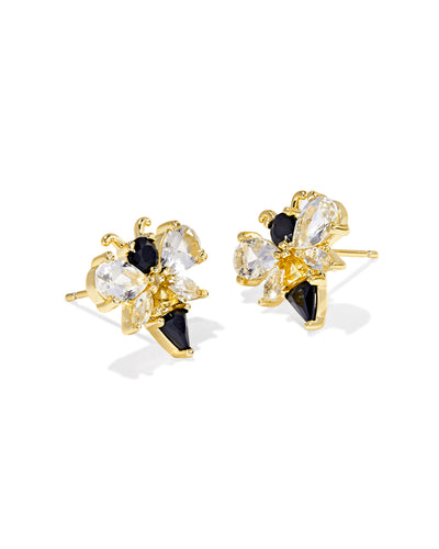 Kendra Scott Bee Gold Stud Earrings in Black Yellow Mix