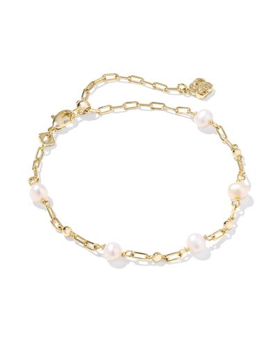 Kendra Scott Ashton Gold Delicate Chain Bracelet in Freshwater Cultured Pearl