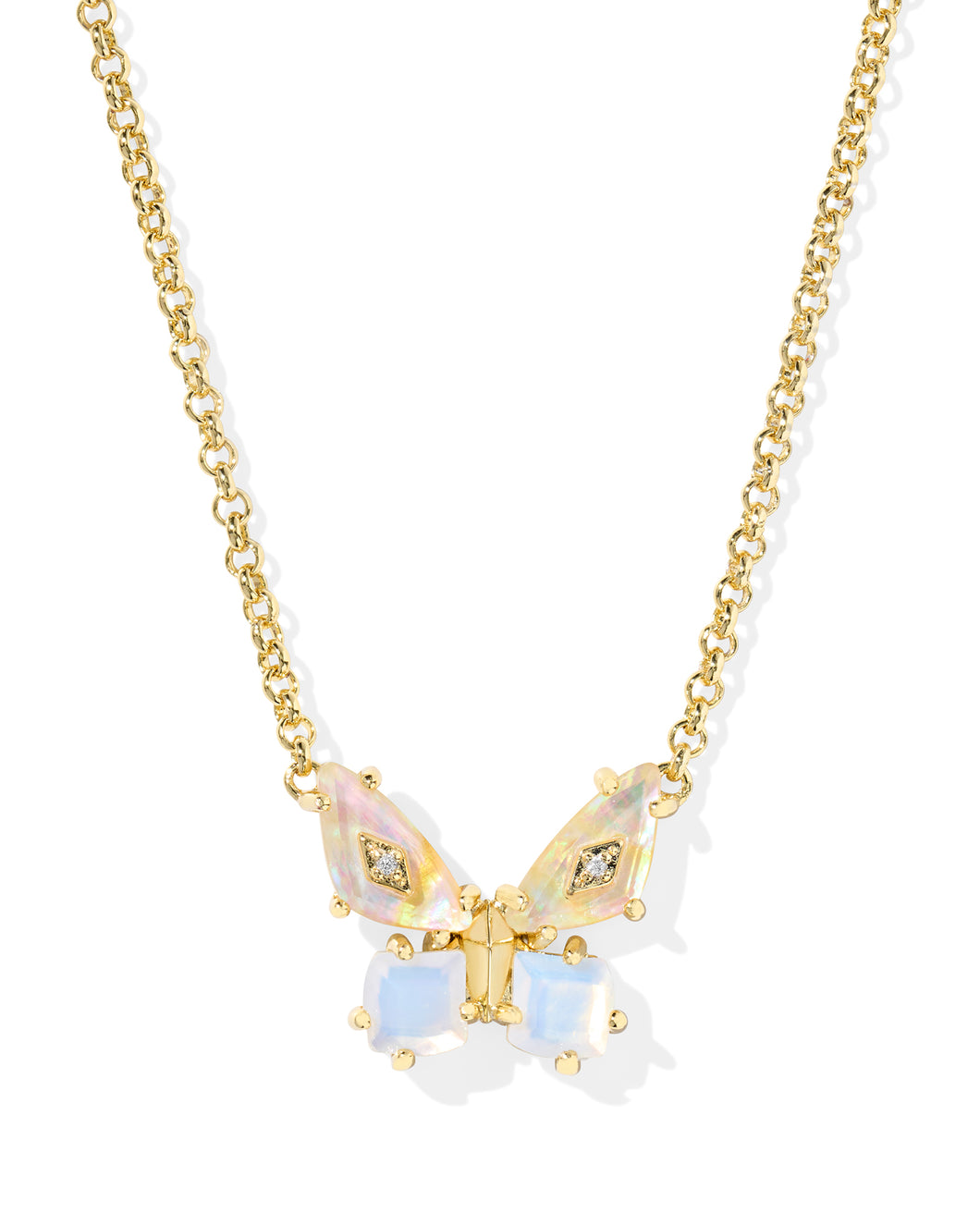 Kendra Scott Bianca Butterfly Gold Short Pendant Necklace in Iridescent White Mix