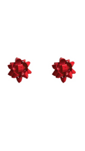 Christmas Bow Stud Earrings - Red