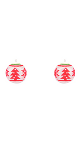 Christmas Ornament Stud Earrings - Red Clear