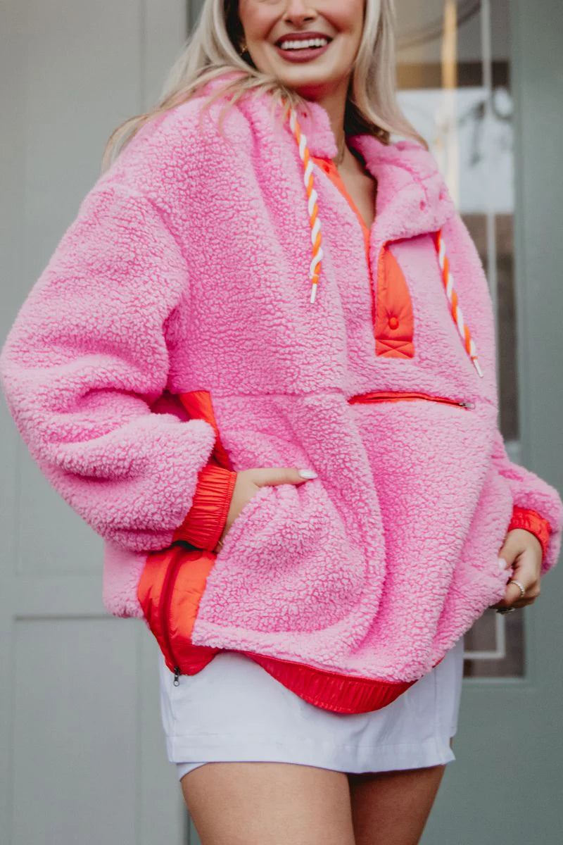 Two-Toned Fleece Pullover - Pink